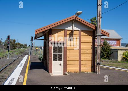 Signal box at the end of railway platform at Werris Creek railway station Australi Stock Photo