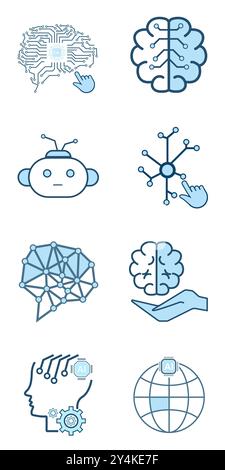 artificial intelligence icon, symbols collection, isolated lined machine AI icon, Artificial intelligence line icons. Set of brain, cybernetic, ai Stock Vector