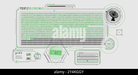 Radio telescope data processing interface with text decoding. Stock Vector