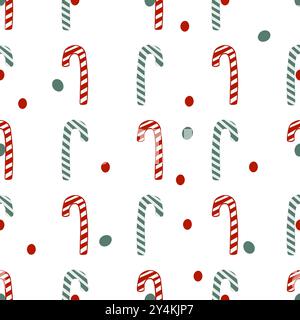A cheerful repeating pattern of candy canes and dots, perfect for seasonal designs Stock Vector