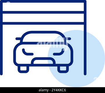 Car in open garage. Secure parking, repair service. Pixel perfect, editable stroke vector icon Stock Vector