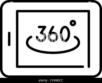 Electronic tablet with 360 degree symbol on it. Immersive digital experience, comprehensive virtual reality view. Pixel perfect, editable stroke vecto Stock Vector