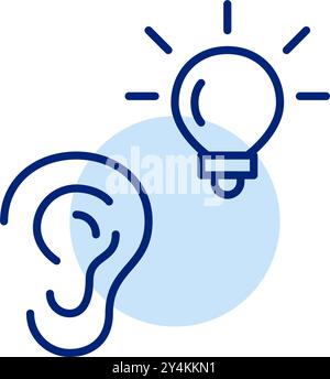 Ear and light bulb. Creative ideas through listening and podcasts. Pixel perfect, editable stroke vector icon Stock Vector