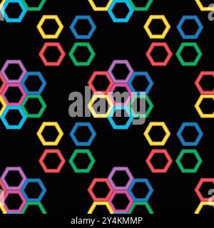Vibrant hexagons on a black background Stock Vector
