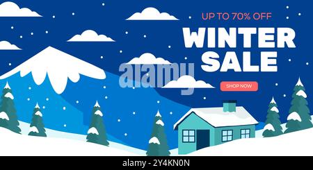 flat design winter sale horizontal banner promotion Stock Vector