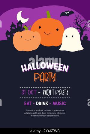 Halloween party banner for kids, hand drawn style, cute background design. Stock Vector