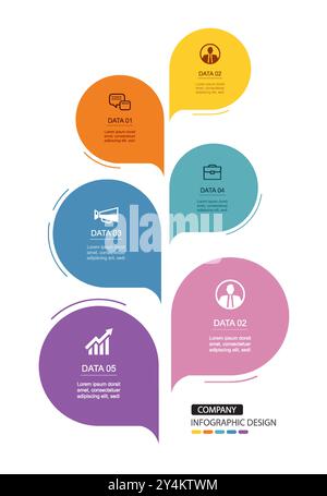Infographics speech bubbles timeline with 6 number data template. Illustration abstract background. Stock Vector