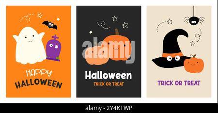 Halloween card banner for kids, hand drawn style, cute background design. Stock Vector