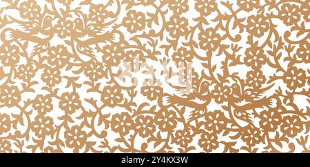 Cherry Blossom floral pattern golden colors isolated white backgrounds for floral wallpapers the bedroom, patterned fill, webs page, surface textures Stock Vector