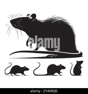 Set of rat silhouette vector on a white background Stock Vector