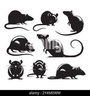 Set of rat silhouette vector on a white background Stock Vector