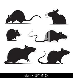 Set of rat silhouette vector on a white background Stock Vector