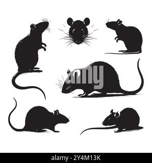 Set of rat silhouette vector on a white background Stock Vector