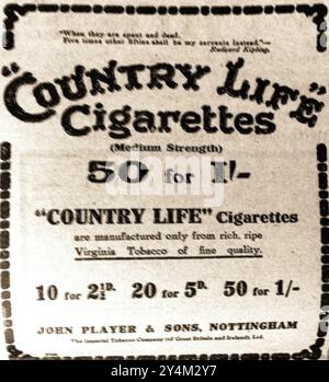 An early 1900's British advert for COUNTRY LIFE CIGARETTES. manufactured by John Player  & sons of Nottingham. Stock Photo