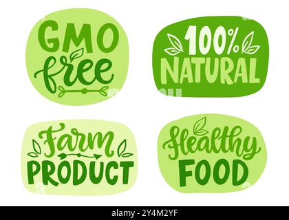 Eco Friendly Organic Food Vector Lettering Set Stock Vector