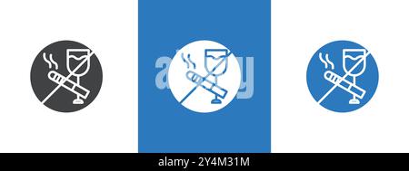 No alcohol and cigarettes icon outline collection in black and on white background Stock Vector