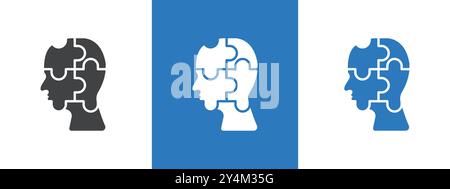People head with puzzles icon outline collection in black and on white background Stock Vector
