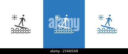 surfing icon outline collection in black and on white background Stock Vector