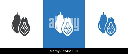 Papaya icon outline collection in black and on white background Stock Vector