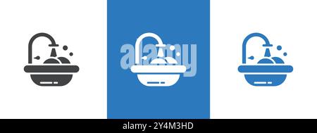 Washing plate icon outline collection in black and on white background Stock Vector