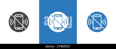 silent phone icon outline collection in black and on white background Stock Vector