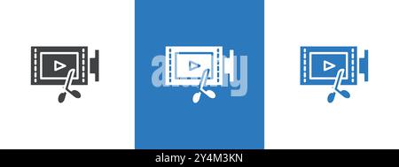 video Editor icon outline collection in black and on white background Stock Vector