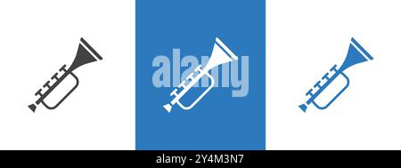 Trumpet icon outline collection in black and on white background Stock Vector