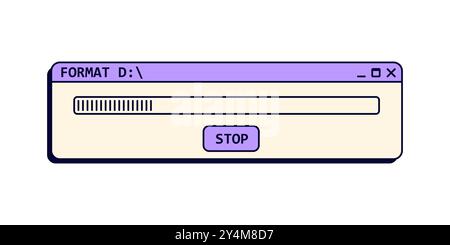 Old loading bar window in purple color on screen. Stock Vector