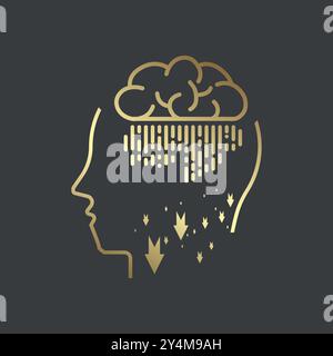 A Luxury technology vector element. artificial intelligence icon. A gold head of AI icon, and premium symbol of AI. An elegant on dark background Stock Vector