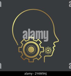 Gold head of AI icon, Premium symbol of AI. AI elegrant on dark background. luxury technology vector element. artificial intelligence icon Stock Vector