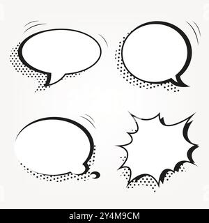 group elements set with black halftone shadows, Retro empty comic bubbles for comments Stock Vector