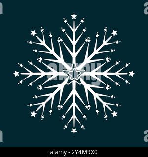 A white and soft snowflake winter on black isolated, icon silhouette on black background Stock Vector