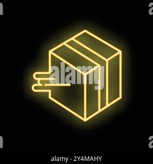 Minimalist neon yellow glowing cube connecting with three wires representing blockchain technology Stock Vector