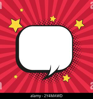 Retro empty comic bubble and element with black halftone shadows on red and pink background. Vector illustration Stock Vector