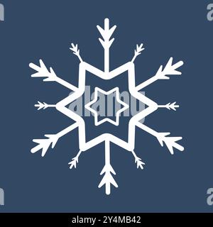 A star snowflake for sping and winter concept. A white snowflake on isolated dark blue background Stock Vector