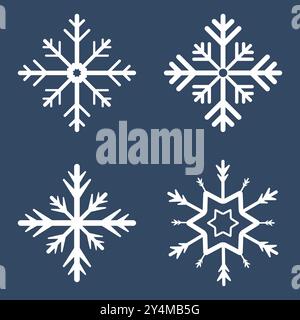 Four snowflakes, white snow flakes on isolated background, soft snow for sping and winter concept design Stock Vector