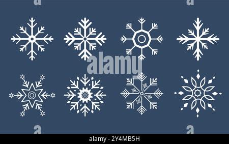 Group of four Vector snowflakes, white snow flakes on isolated background, soft snow for sping and winter concept templates Stock Vector