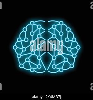 Glowing neon blue lines form the shape of a brain with nodes connected by lines symbolizing a neural network Stock Vector