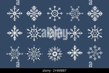 SET of white snowflakes, new snow flakes vector, illustration on isolated background, soft snow for sping and winter concept Stock Vector
