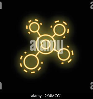 Neon yellow molecule structure glowing on black background, representing scientific concepts Stock Vector