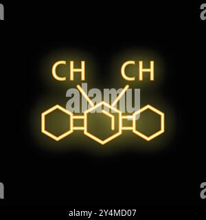 Yellow neon glowing icon of a butane molecule on a dark background Stock Vector