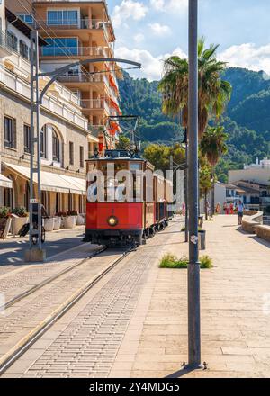 Port de Soller. Mallorca. Spain. 2.10.2023.  Popular tramway at Port de Soller, near Palma Majorca.  Favorite tourist attraction Stock Photo