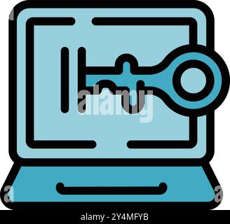 Laptop is showing a key with a round head, representing the concept of password security and data protection Stock Vector