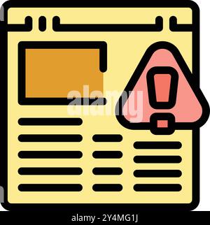 Website page is showing a warning message with an exclamation mark inside a triangle Stock Vector