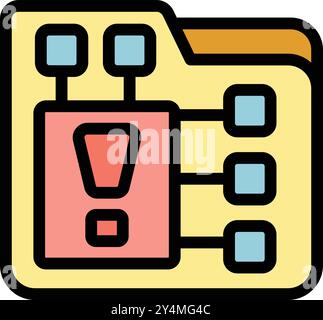 Data folder is showing warning message for system error, programming language icon Stock Vector