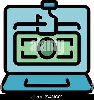 Illustration of a webcam scanning a banknote displayed on a laptop screen, concept of online banking security Stock Vector