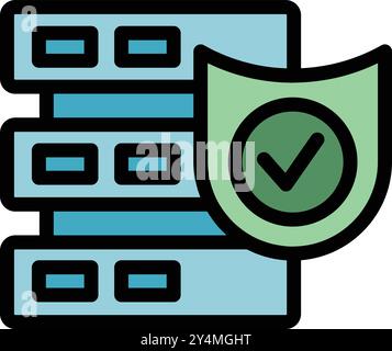 Server rack being protected by a shield, representing data protection and cybersecurity Stock Vector