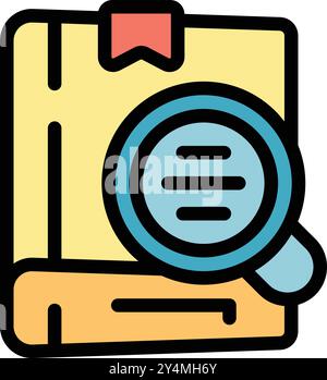 Magnifying glass is hovering over a book, symbolizing the act of researching and seeking information within its pages Stock Vector