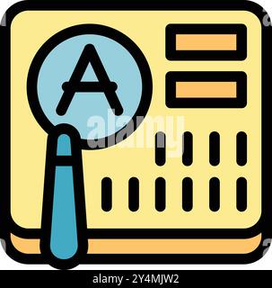 This color icon represents the concept of automation testing with a magnifying glass focusing on the letter a Stock Vector