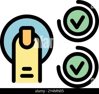 Finger with nail polish is touching a fingerprint scanner for two factor authentication Stock Vector